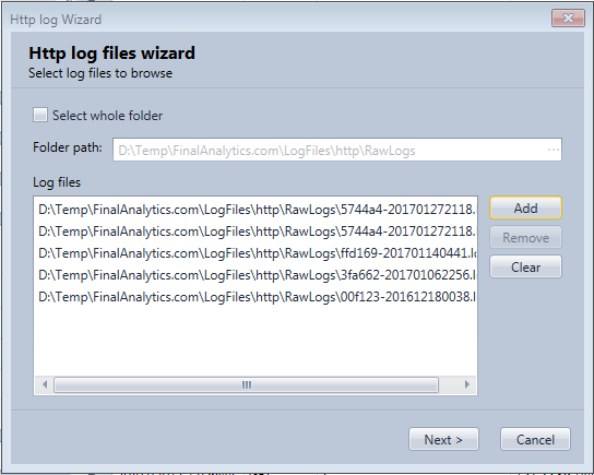 Select which log files to load in the Http Log Browser